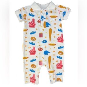 Monica + Andy Baby Baseball Print Short Sleeve Polo Romper Size 0-3 Months New